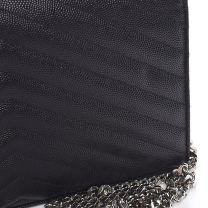 Saint Laurent Grain De Poudre Matelasse Chevron Medium Monogram Chain Wallet Black 7 of 8