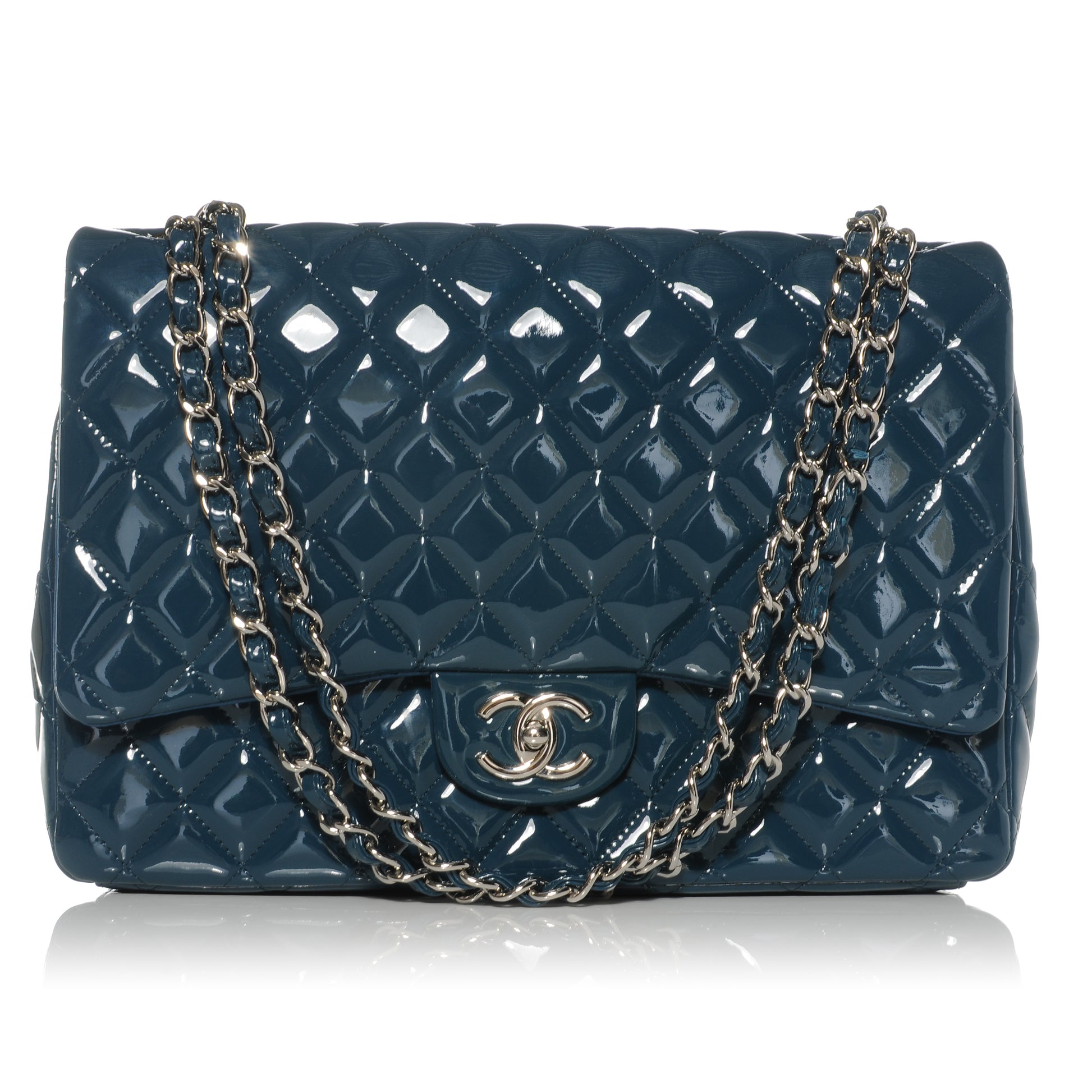 Chanel Patent Maxi Double Flap Blue 1 of 10