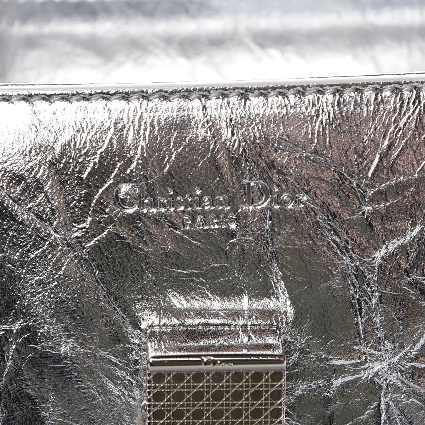 Metallic Calfskin Medium Diorever Flap Silver
