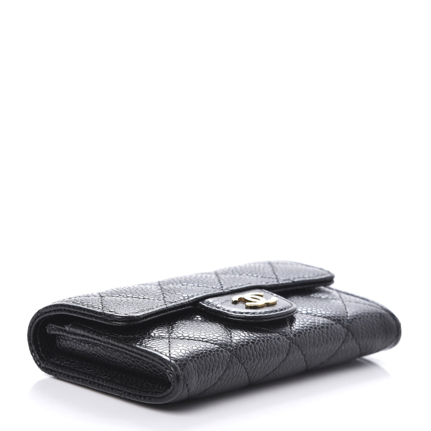 Caviar Quilted Flap Card Holder Black