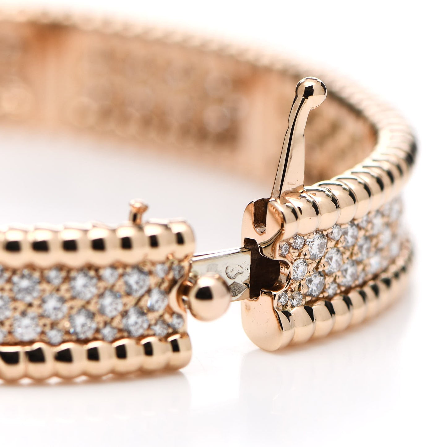 18K Rose Gold Diamond Perlee 3-Row Bangle Bracelet S