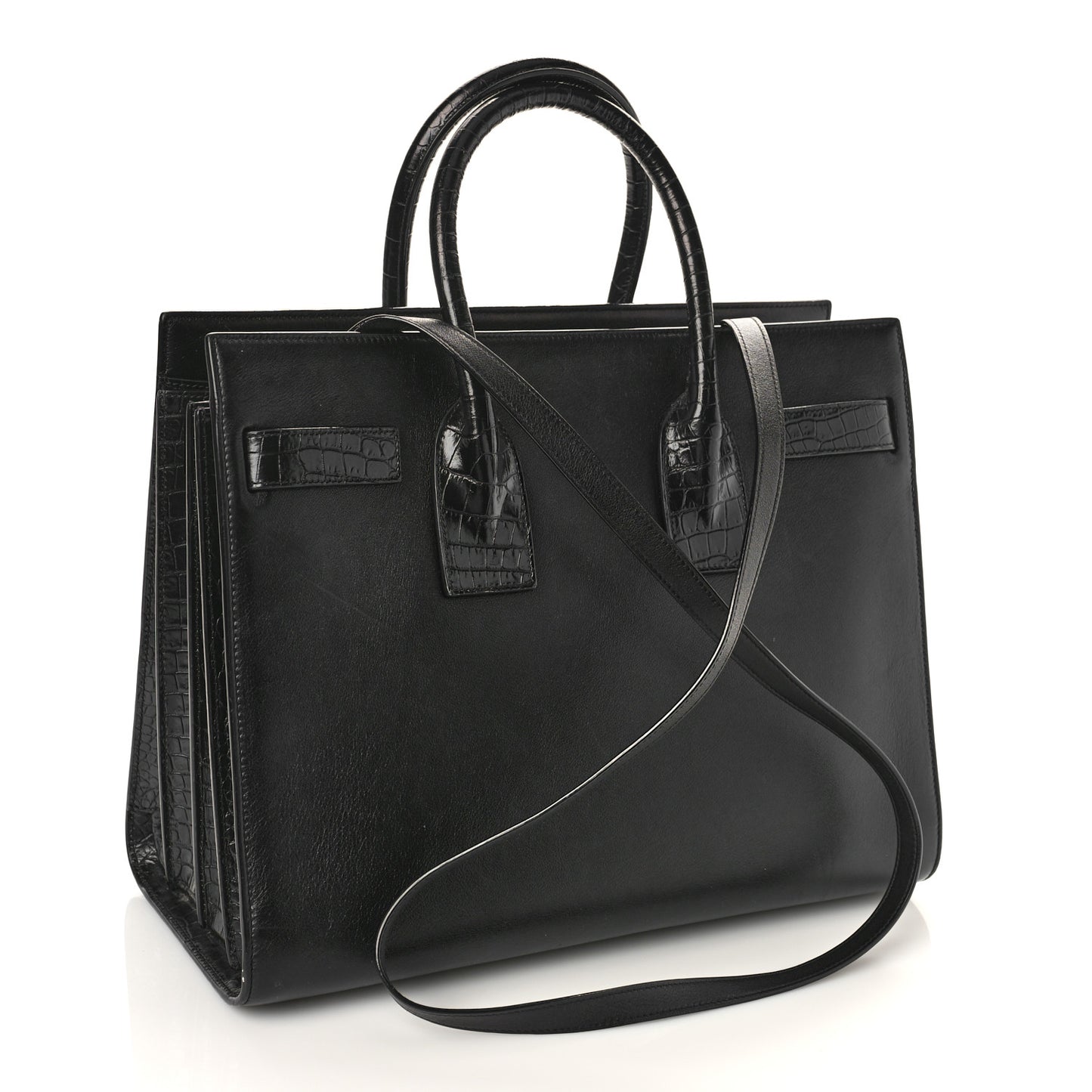 Calfskin Crocodile Embossed Small Sac de Jour Black