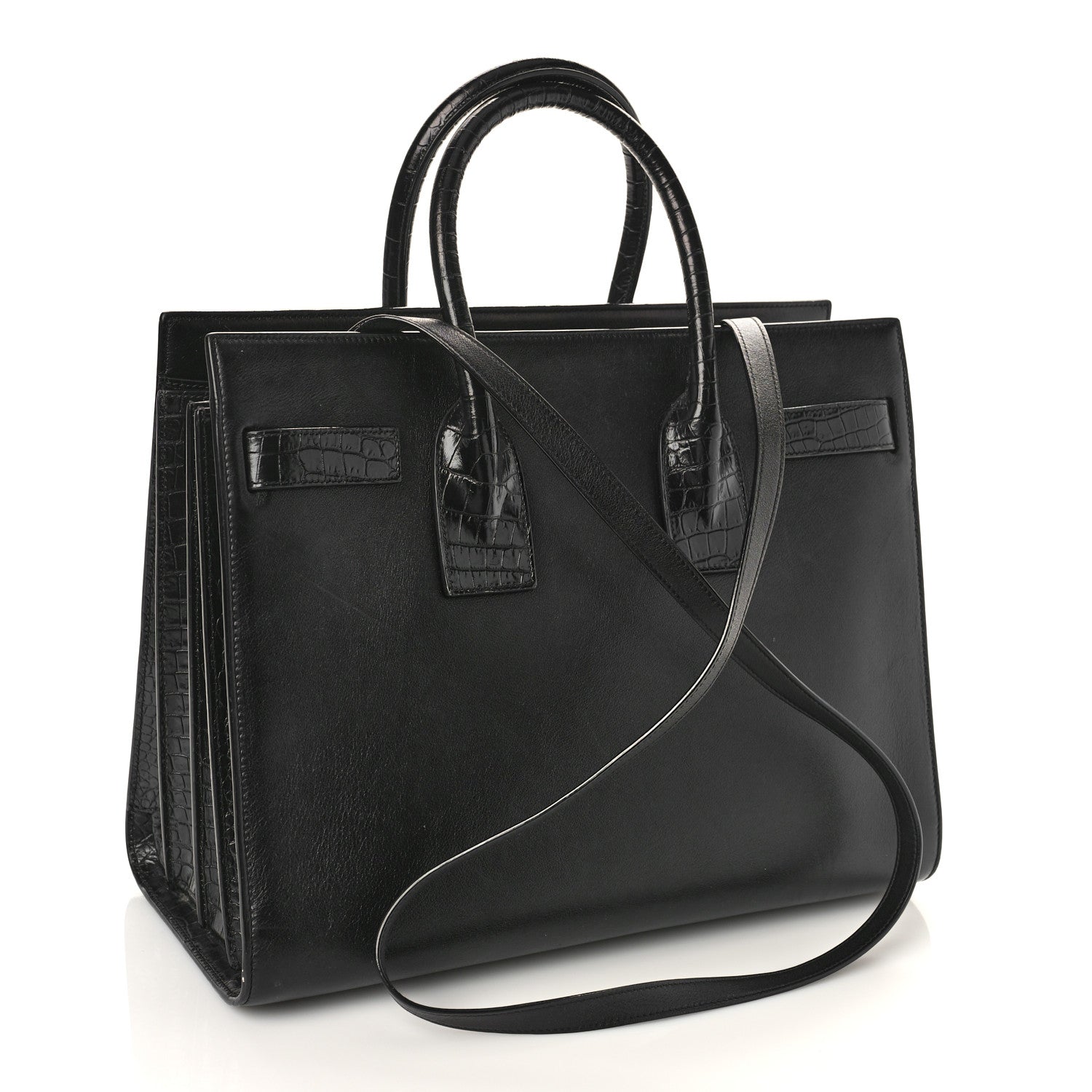 Saint Laurent Calfskin Crocodile Embossed Small Sac de Jour Black 3 of 9