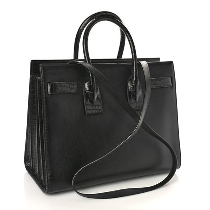 Saint Laurent Calfskin Crocodile Embossed Small Sac de Jour Black 3 of 9