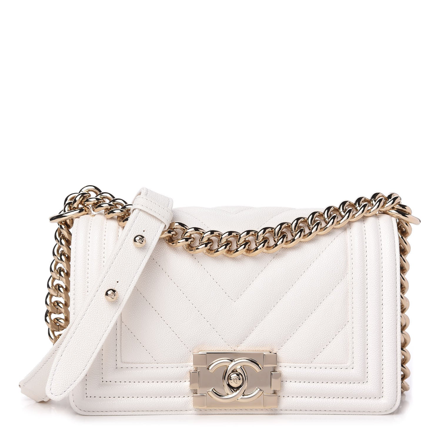 Chanel Caviar Chevron Quilted Small Boy Flap White 1 of 10