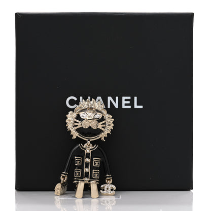 Chanel Enamel Crystal Pearl CC Lion Brooch Black White 5 of 5