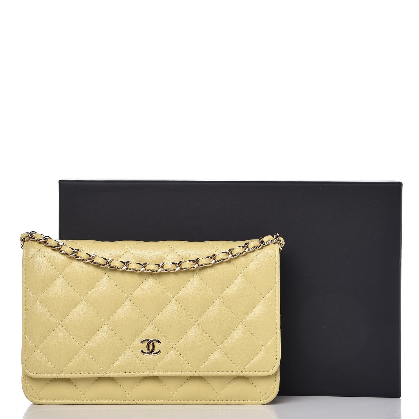 Lambskin Quilted Wallet on Chain WOC Yellow
