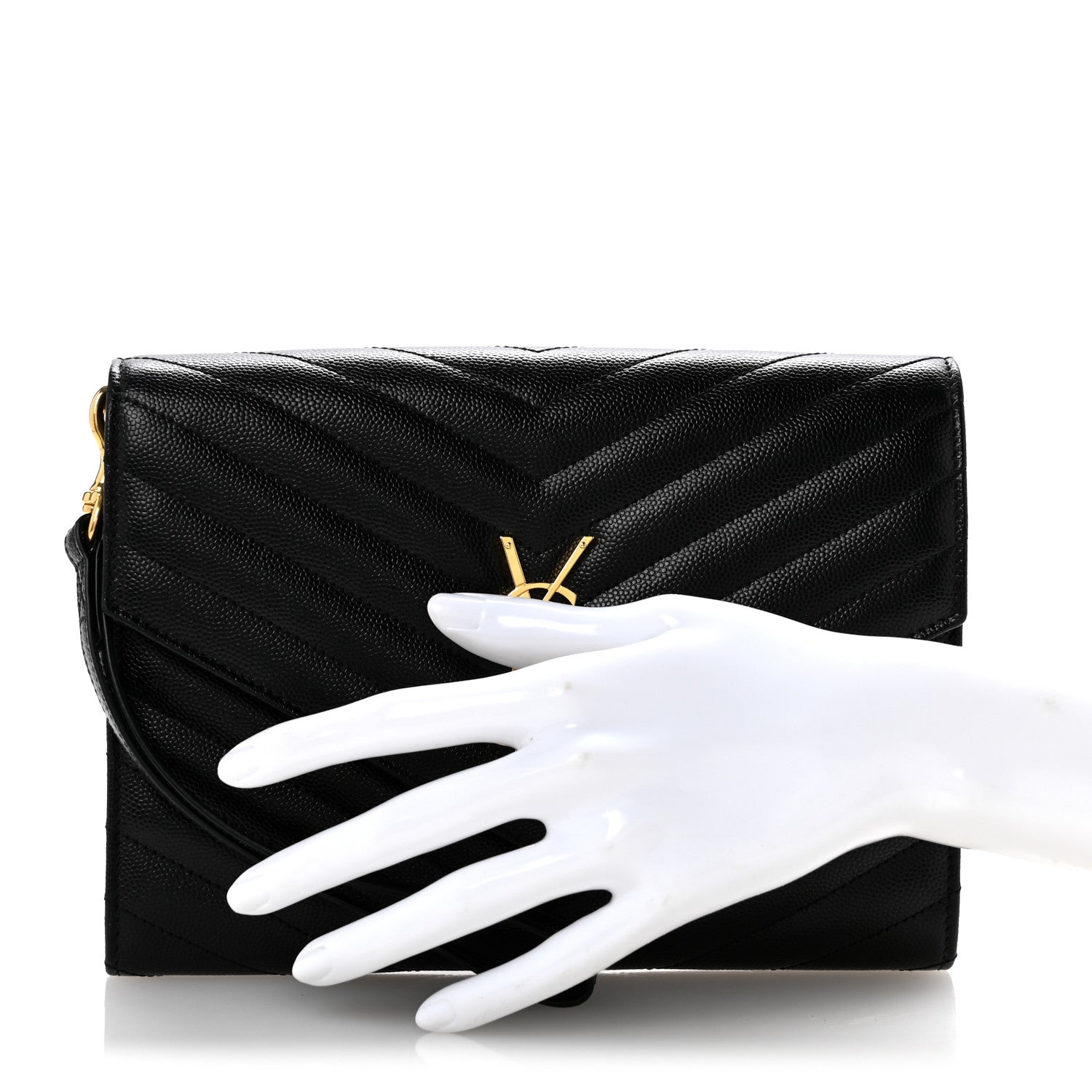 Saint Laurent Grain De Poudre Matelasse Chevron Monogram Envelope Clutch Black 2 of 12