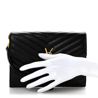 Saint Laurent Grain De Poudre Matelasse Chevron Monogram Envelope Clutch Black 2 of 12