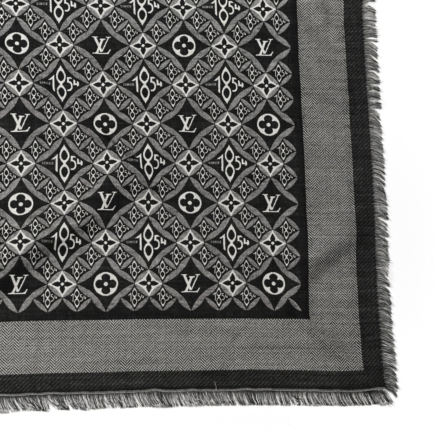 Louis Vuitton Silk Wool Jacquard Since 1854 Monogram Shawl Gray 4 of 6