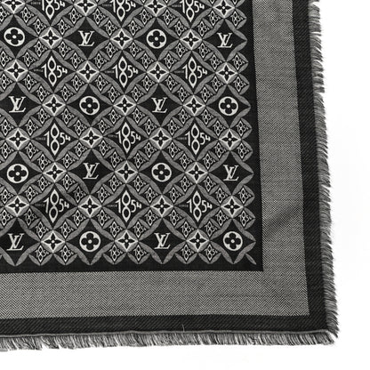 Louis Vuitton Silk Wool Jacquard Since 1854 Monogram Shawl Gray 4 of 6
