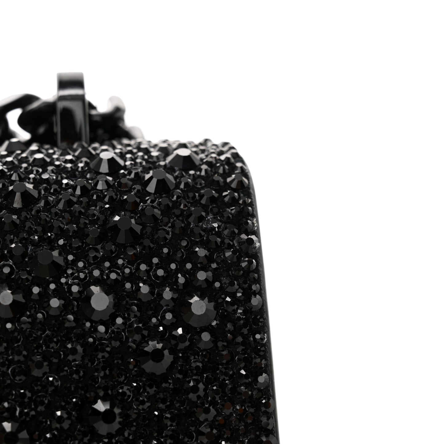 Calfskin Crystal Chain Clutch Black