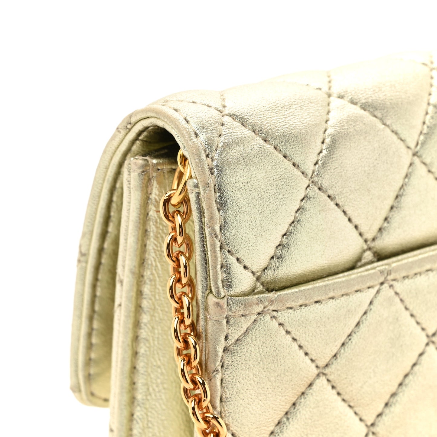 Metallic Lambskin Quilted Mini Flap Gold