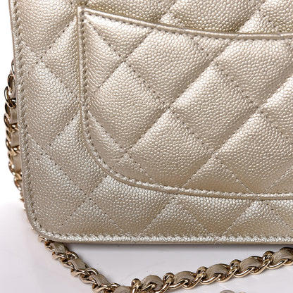 Chanel Pearly Caviar Quilted Wallet On Chain WOC Light Gold 11 of 12