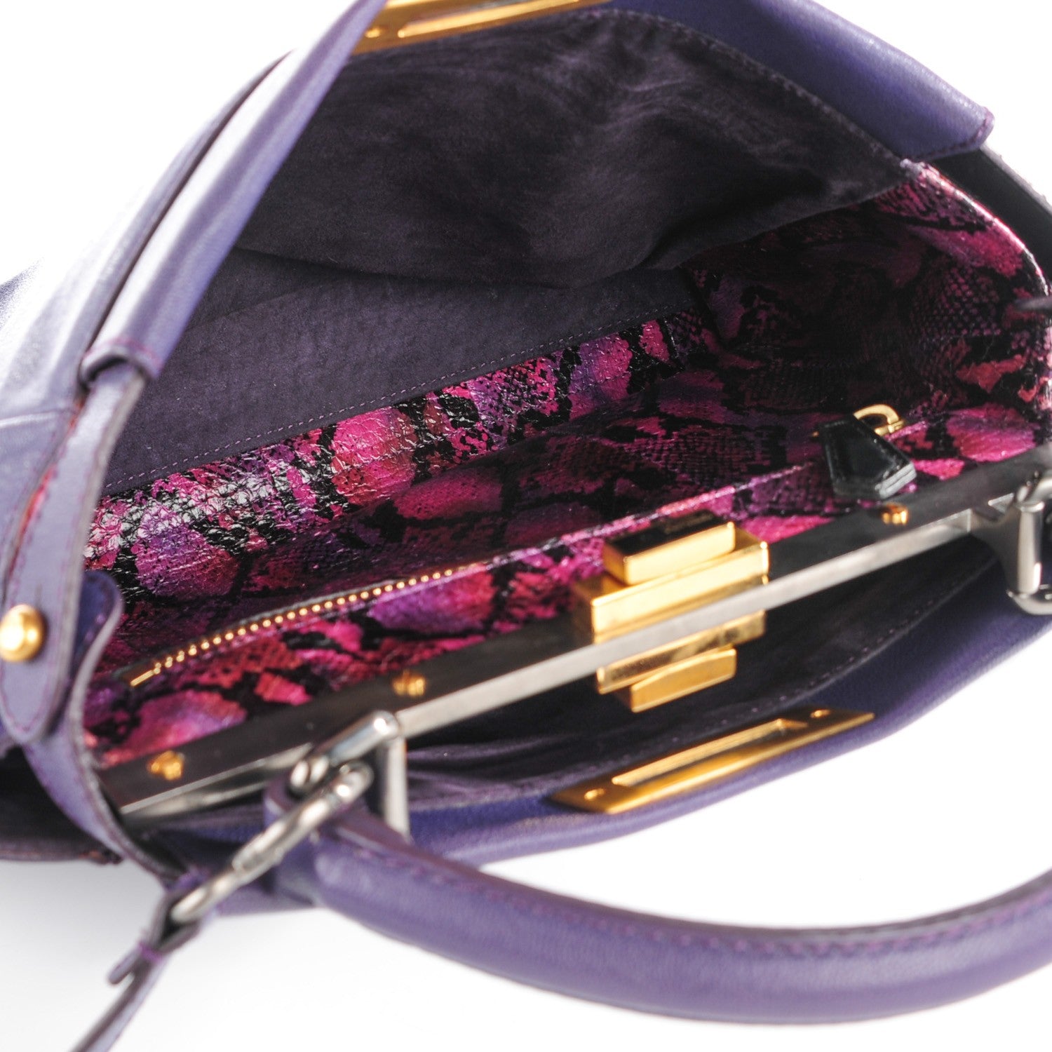Fendi Goatskin Python Medium Peekaboo Iconic Satchel Violet 6 of 10