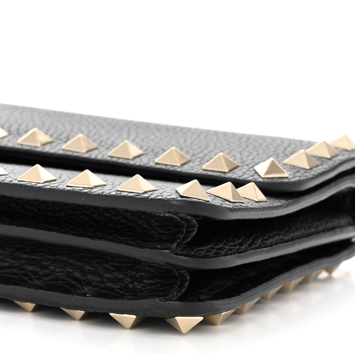 Valentino Garavani Pebbled Calfskin Rockstud Flap Wallet On Chain Black 9 of 9
