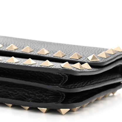 Valentino Garavani Pebbled Calfskin Rockstud Flap Wallet On Chain Black 9 of 9