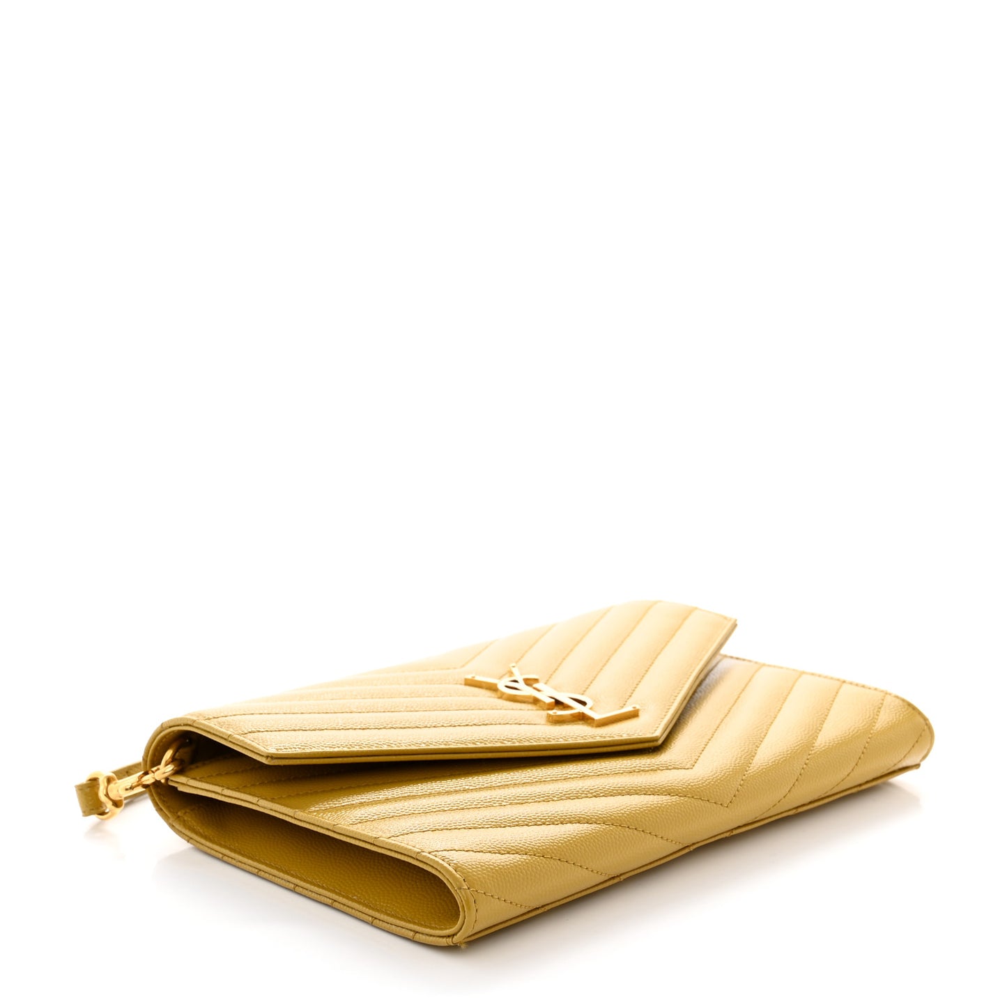 Grain De Poudre Matelasse Chevron Monogram Envelope Clutch Mustard