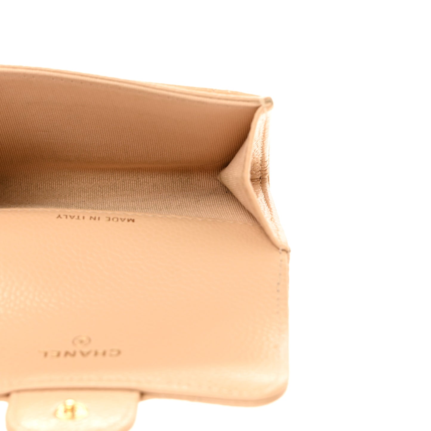Caviar Quilted Flap Card Holder Wallet Beige