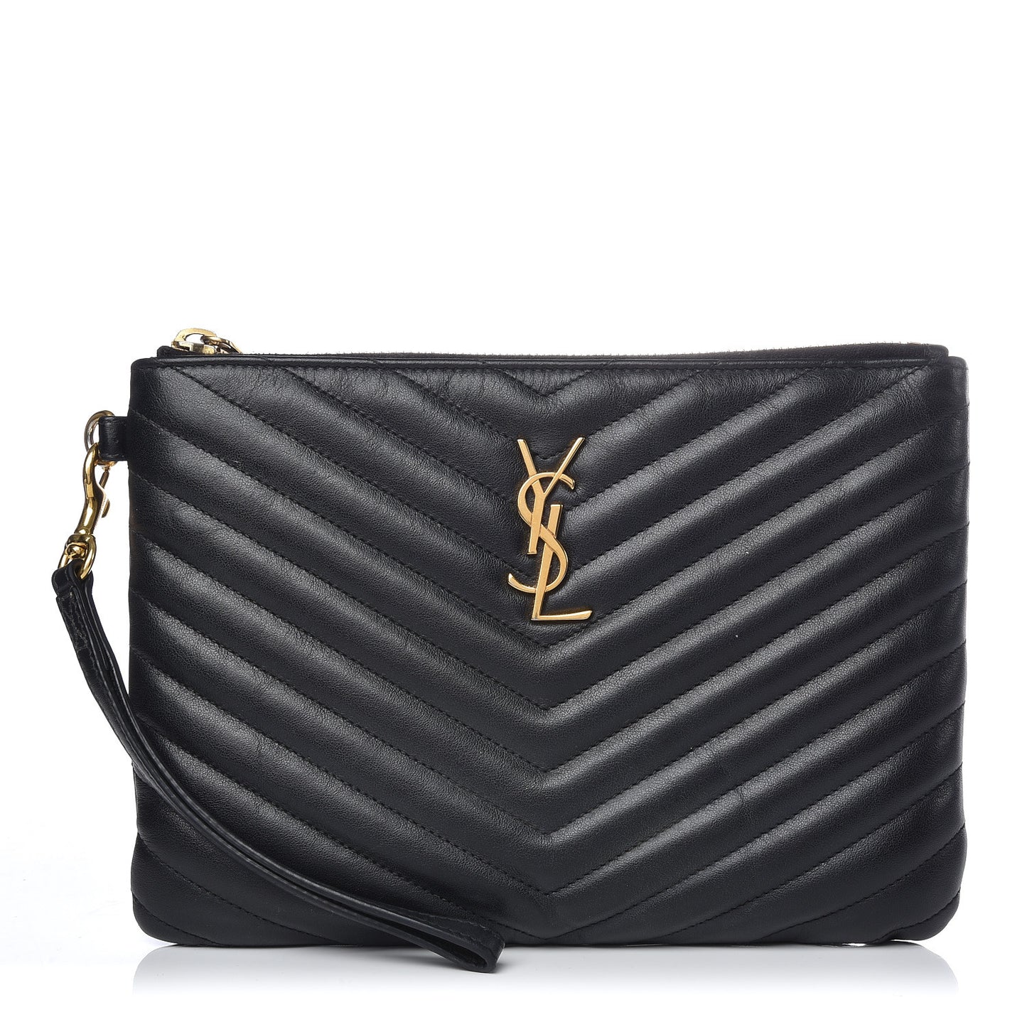 Calfskin Matelasse Chevron Monogram A5 Wristlet Black