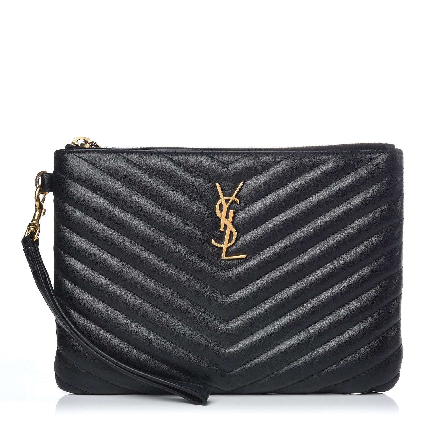 Saint Laurent Calfskin Matelasse Chevron Monogram A5 Wristlet Black 1 of 9