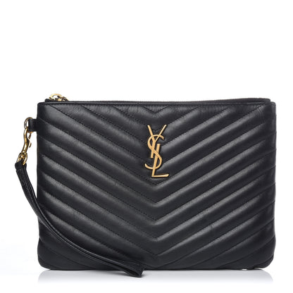 Saint Laurent Calfskin Matelasse Chevron Monogram A5 Wristlet Black 1 of 9