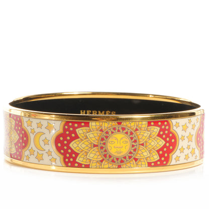 Hermes Enamel Printed Sun Moon Stars Wide Bracelet Red 65 5 of 10