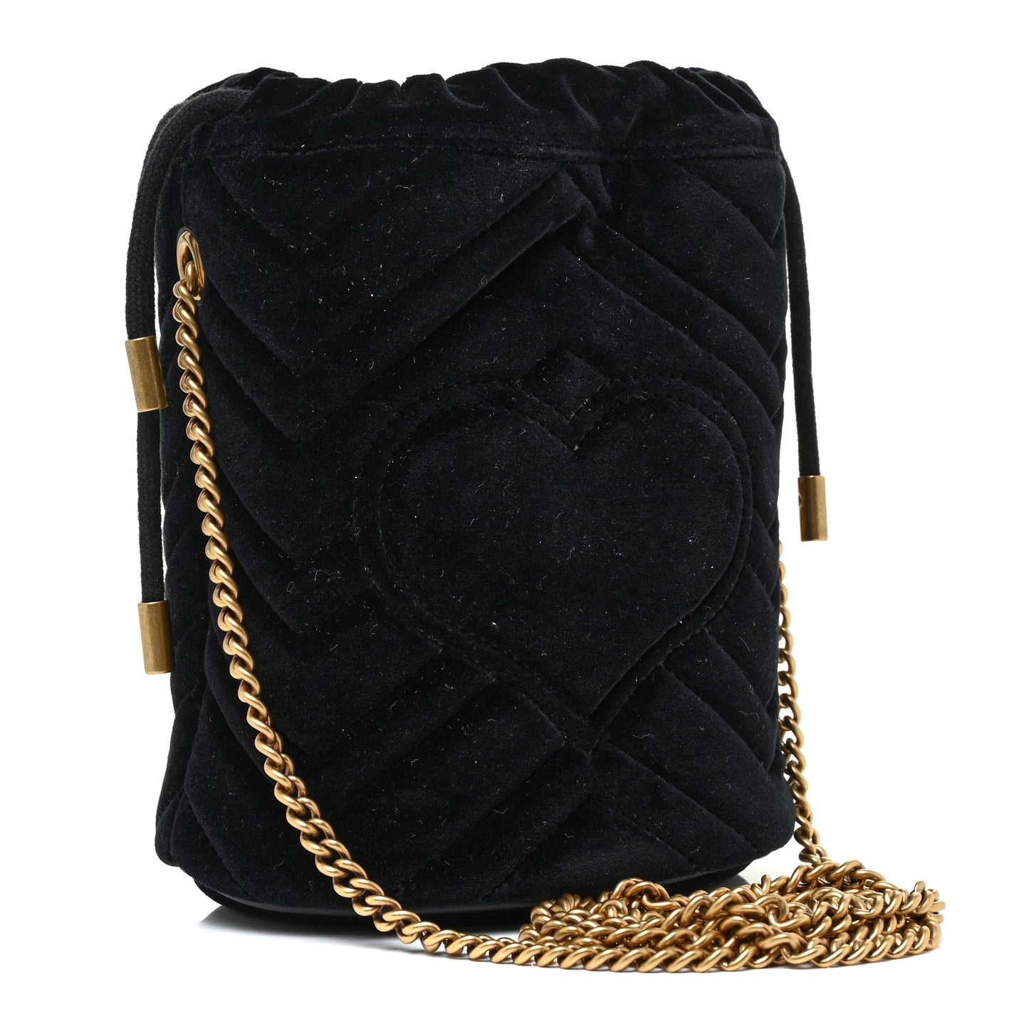 Velvet Matelasse Mini GG Marmont 2.0 Bucket Bag Black