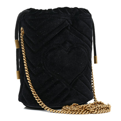 Gucci Velvet Matelasse Mini GG Marmont 2.0 Bucket Bag Black 3 of 9