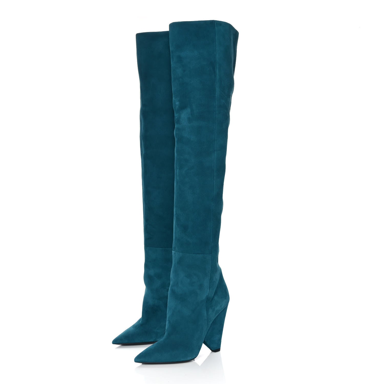 Saint Laurent Suede Niki 105 Thigh High Boots 36.5 Petrol Blue 3 of 6