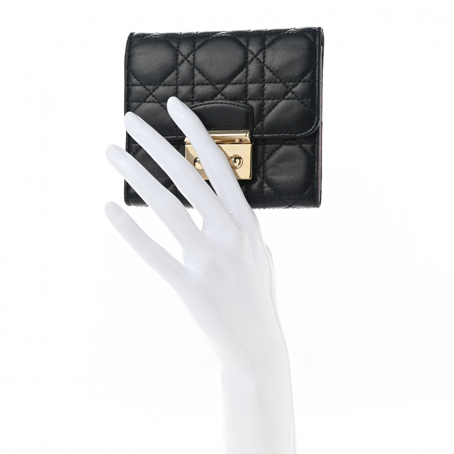 Christian Dior Lambskin Cannage Miss Dior Promenade Compact Wallet Black 2 of 8