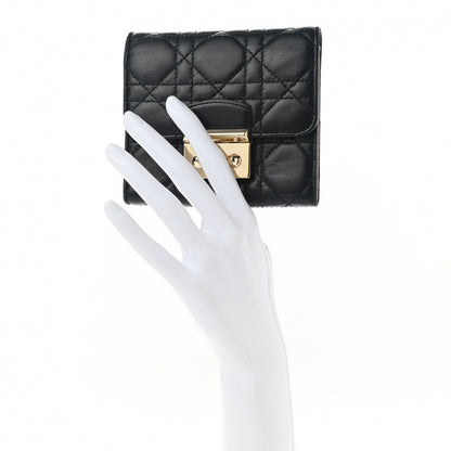 Christian Dior Lambskin Cannage Miss Dior Promenade Compact Wallet Black 2 of 8