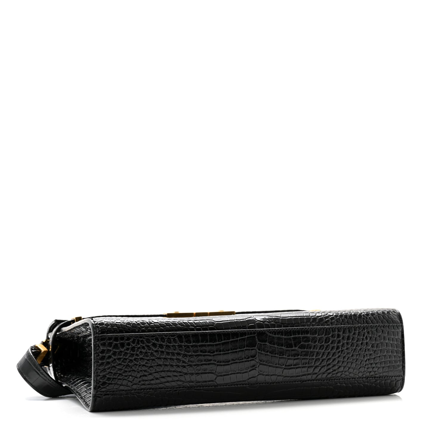 Shiny Calfskin Crocodile Embossed Manhattan Baguette Black