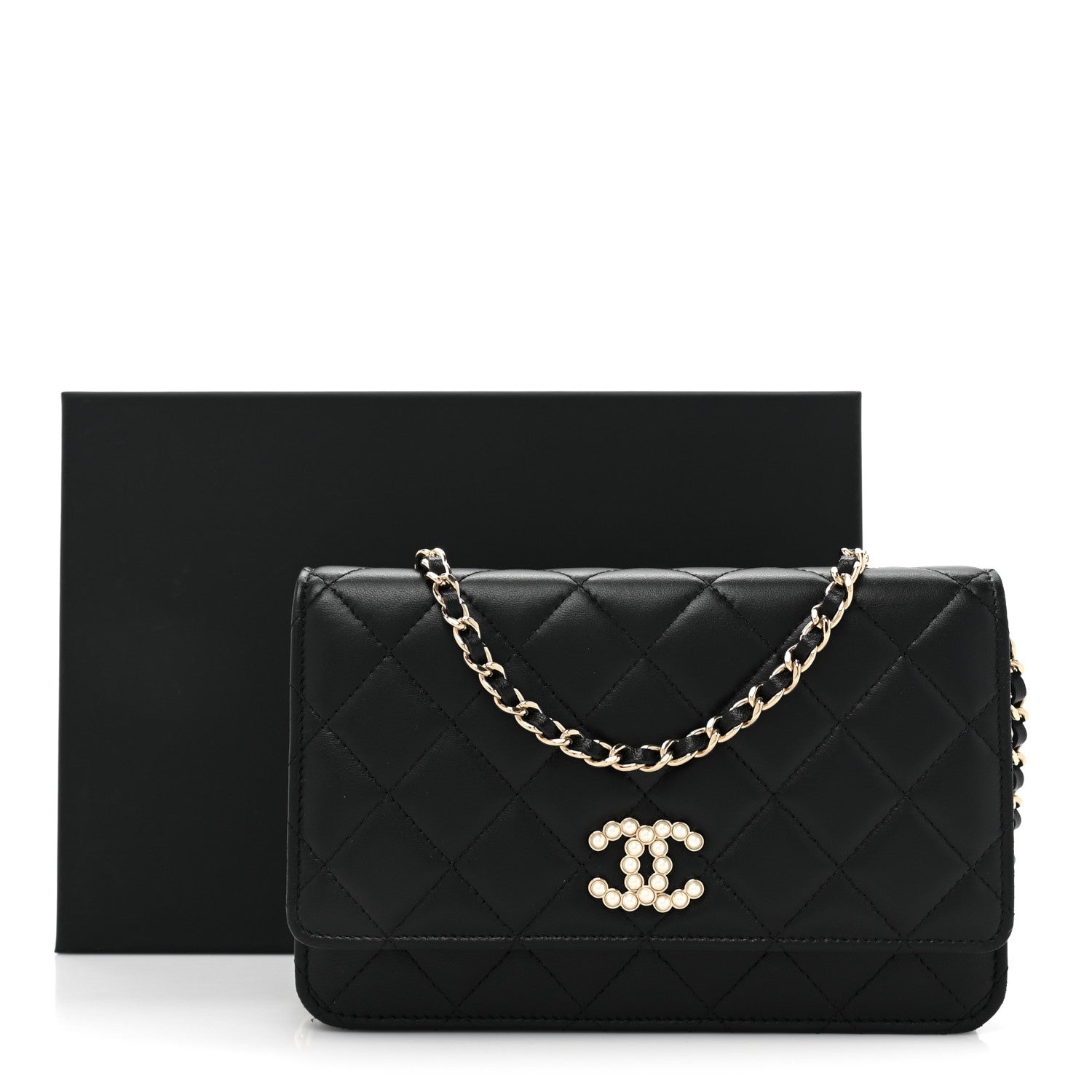 Chanel Lambskin Quilted Pearl CC Wallet on Chain WOC Black 12 of 12