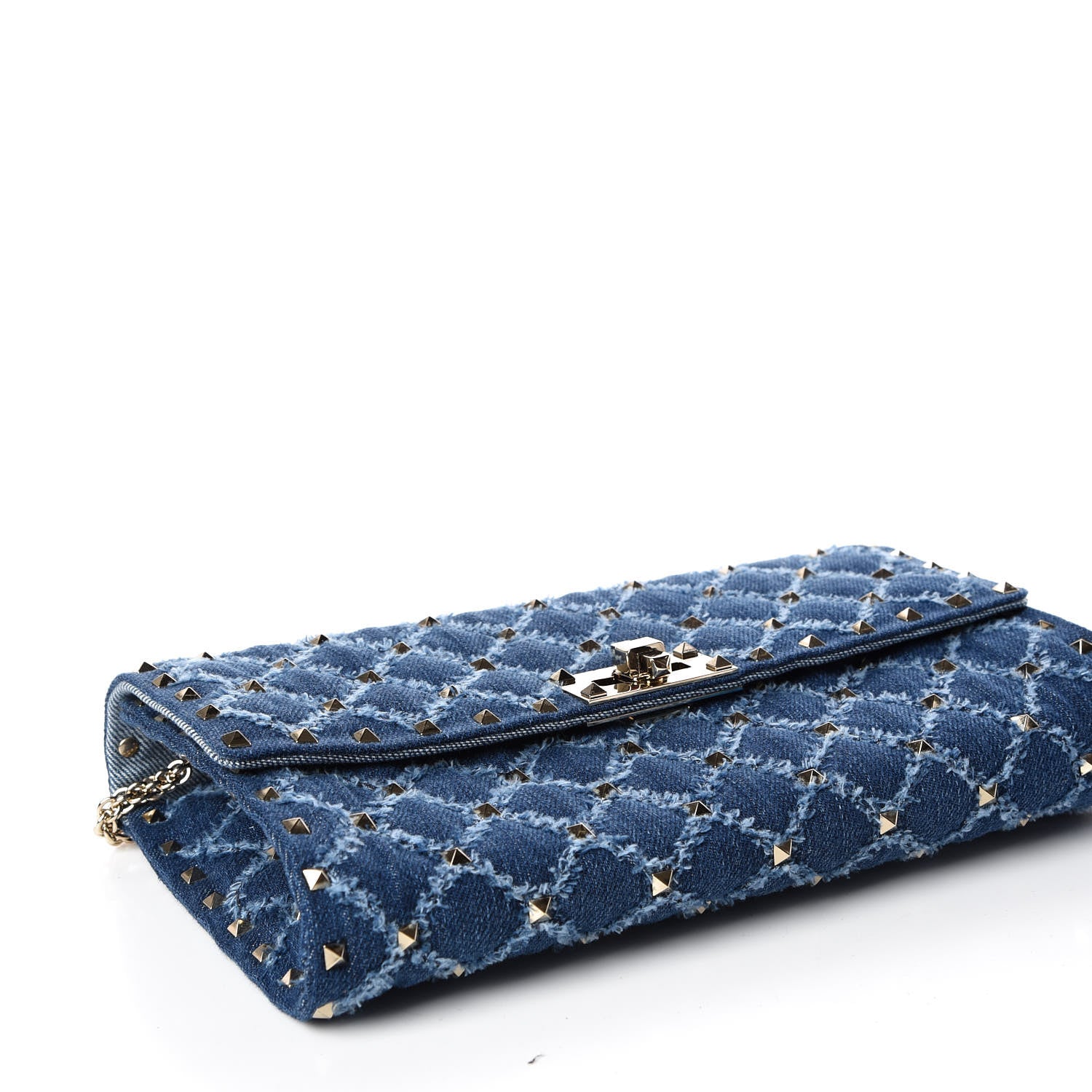 Valentino Garavani Denim Rockstud Spike Wallet on Chain Blue 4 of 8