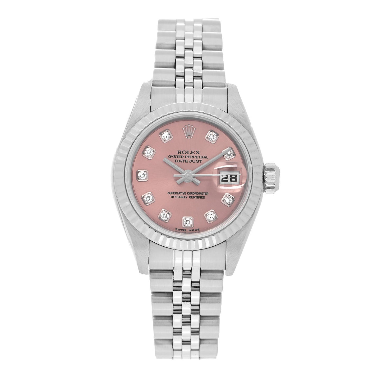 Stainless Steel 18K White Gold Diamond 26mm Oyster Perpetual Datejust Watch Pink 79174
