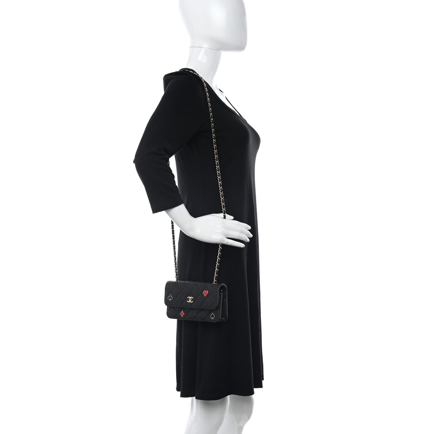 Caviar Quilted Enamel Coco Casino Flap Phone Holder With Chain Black