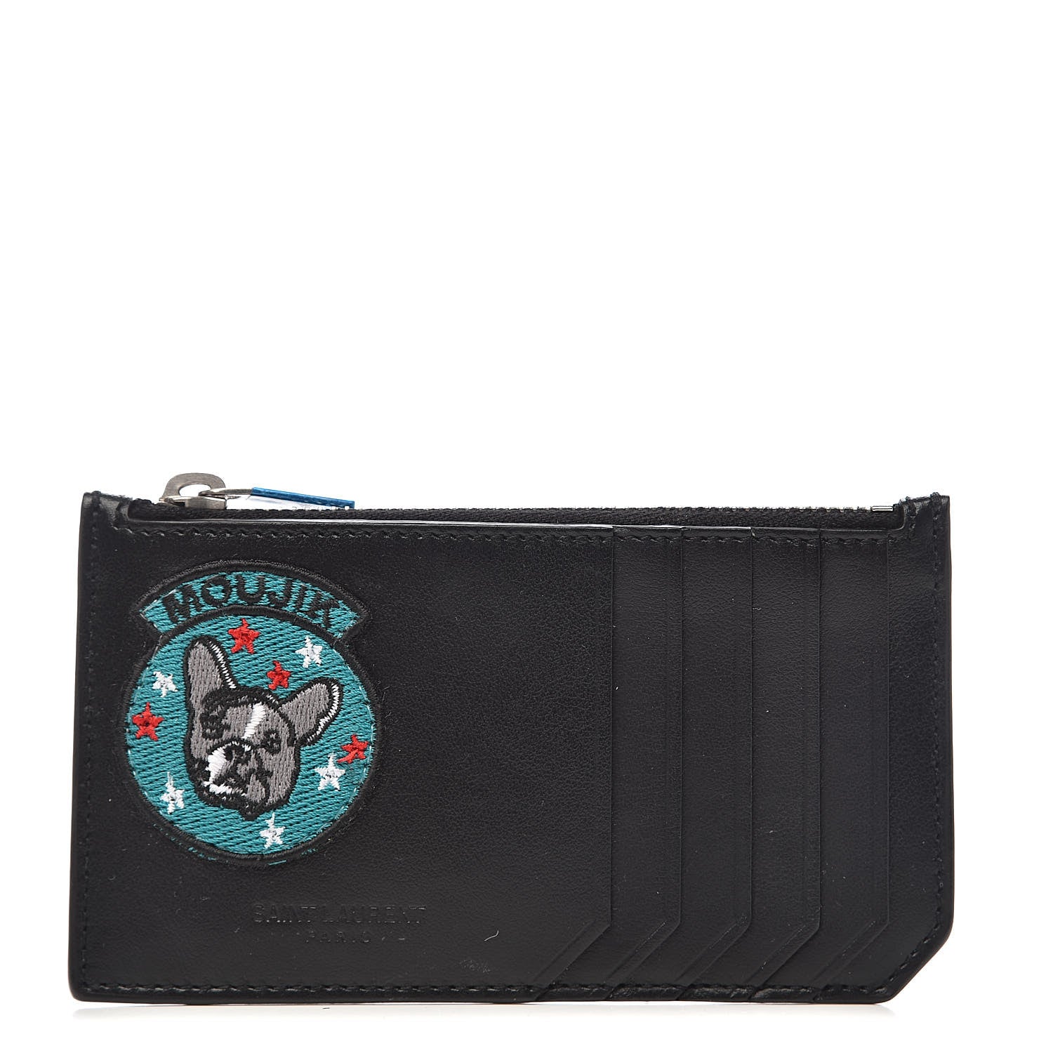 Saint Laurent Calfskin Moujik Patch Fragments Zip Pouch Card Holder Black 1 of 9