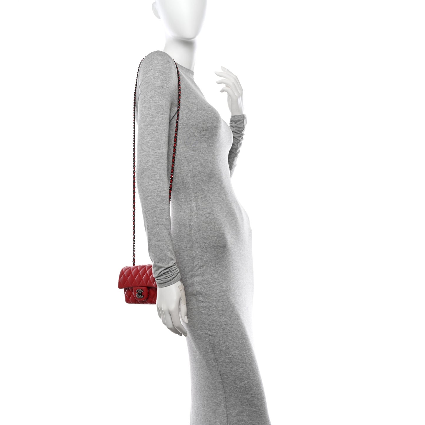 Lambskin Quilted Extra Mini Rectangular Flap Red