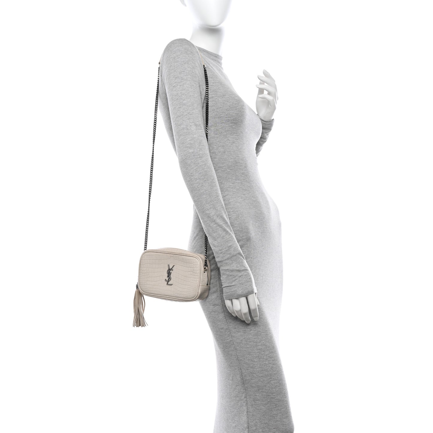 Calfskin Crocodile Embossed Monogram Mini Lou Camera Bag Crema Soft