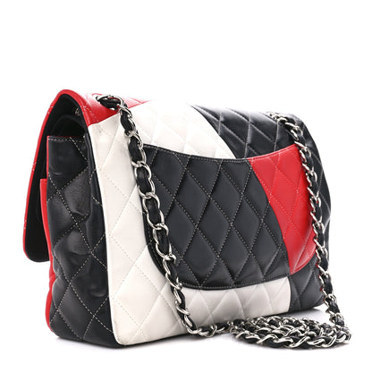 Chanel Lambskin Quilted Colorblock Jumbo Double Flap Black White Red 3 of 11