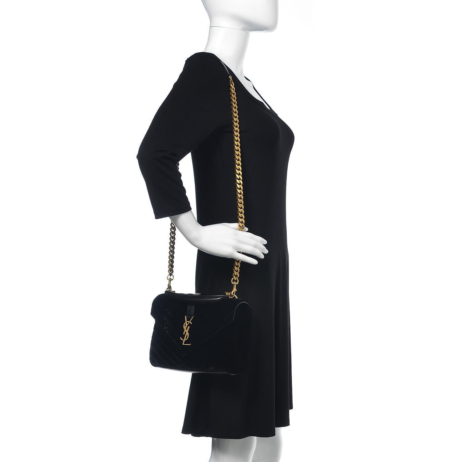 Saint Laurent Velvet Matelasse Chevron Medium College Monogram Bag Black 2 of 13