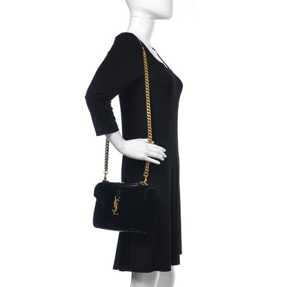 Saint Laurent Velvet Matelasse Chevron Medium College Monogram Bag Black 2 of 13