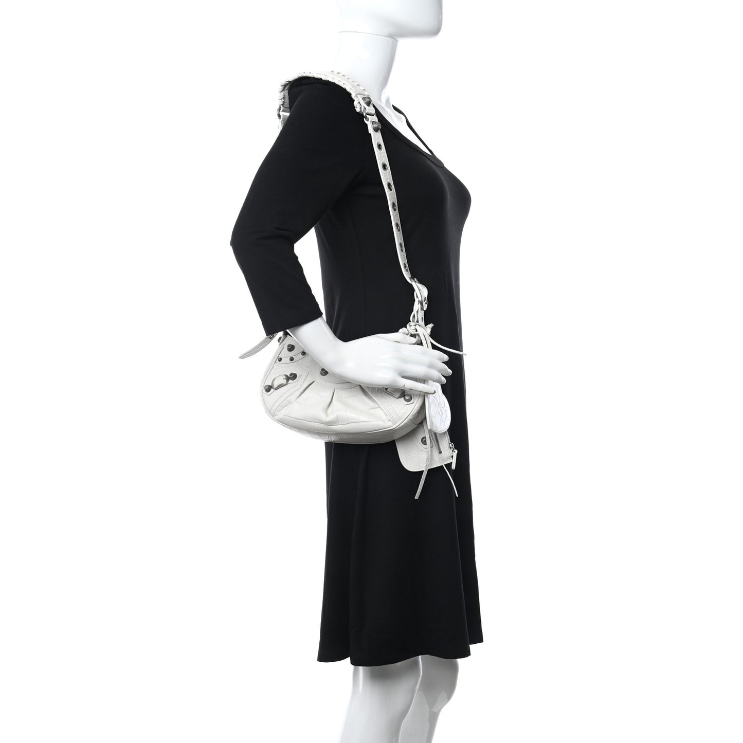 Extra Supple Calfskin Crocodile Embossed Le Cagole Shoulder Bag XS White