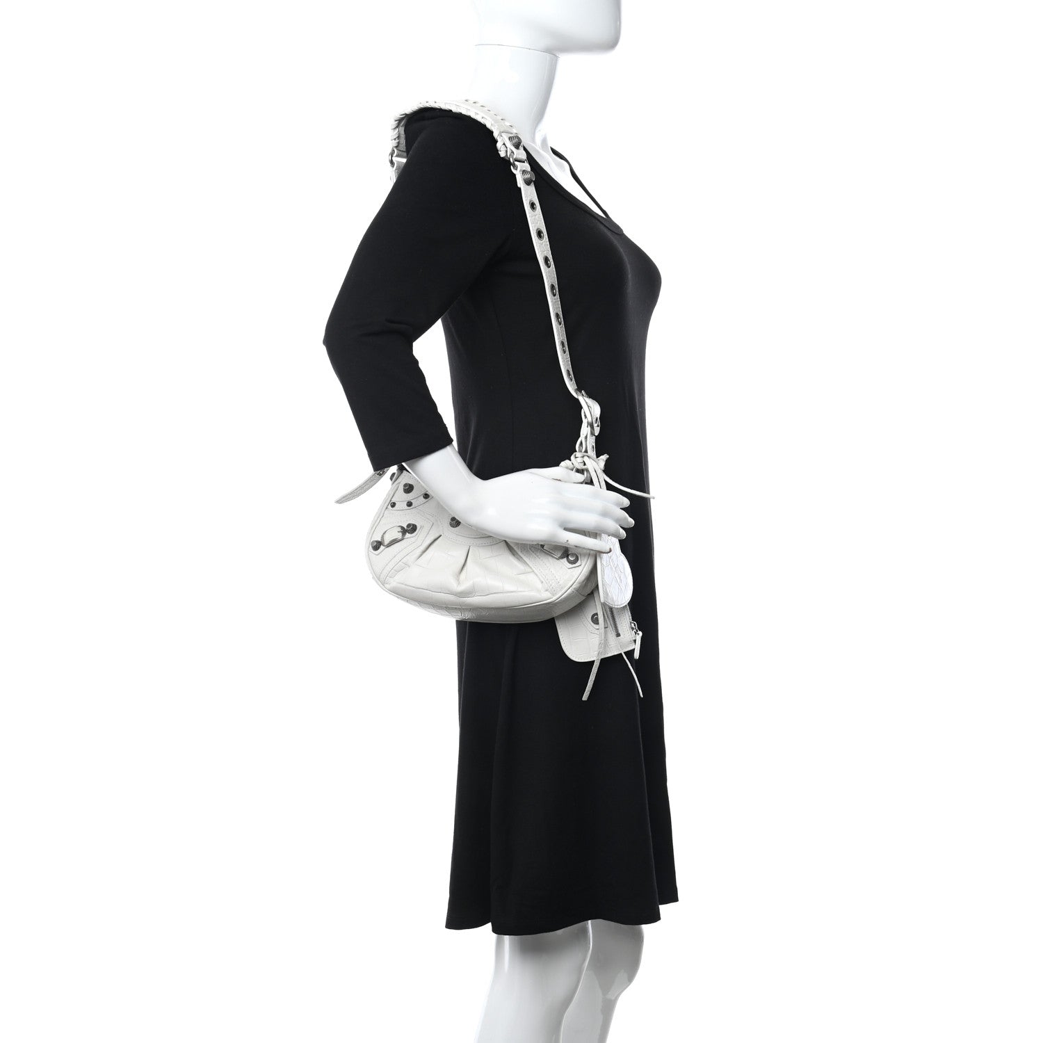 Balenciaga Extra Supple Calfskin Crocodile Embossed Le Cagole Shoulder Bag XS White 2 of 10