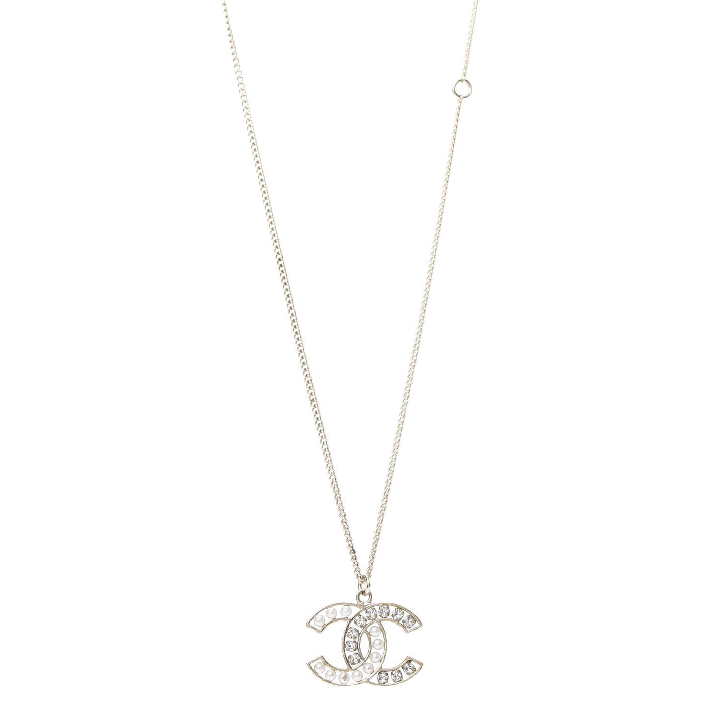 Pearl Crystal CC Pendant Necklace Gold