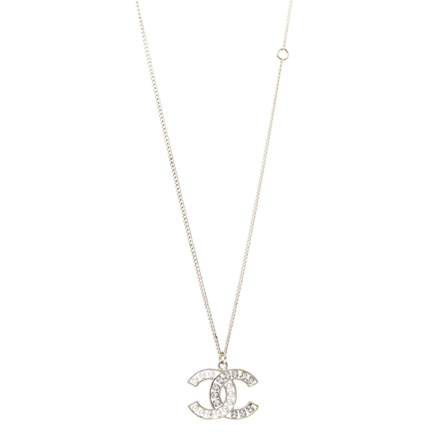 Chanel Pearl Crystal CC Pendant Necklace Gold 1 of 7