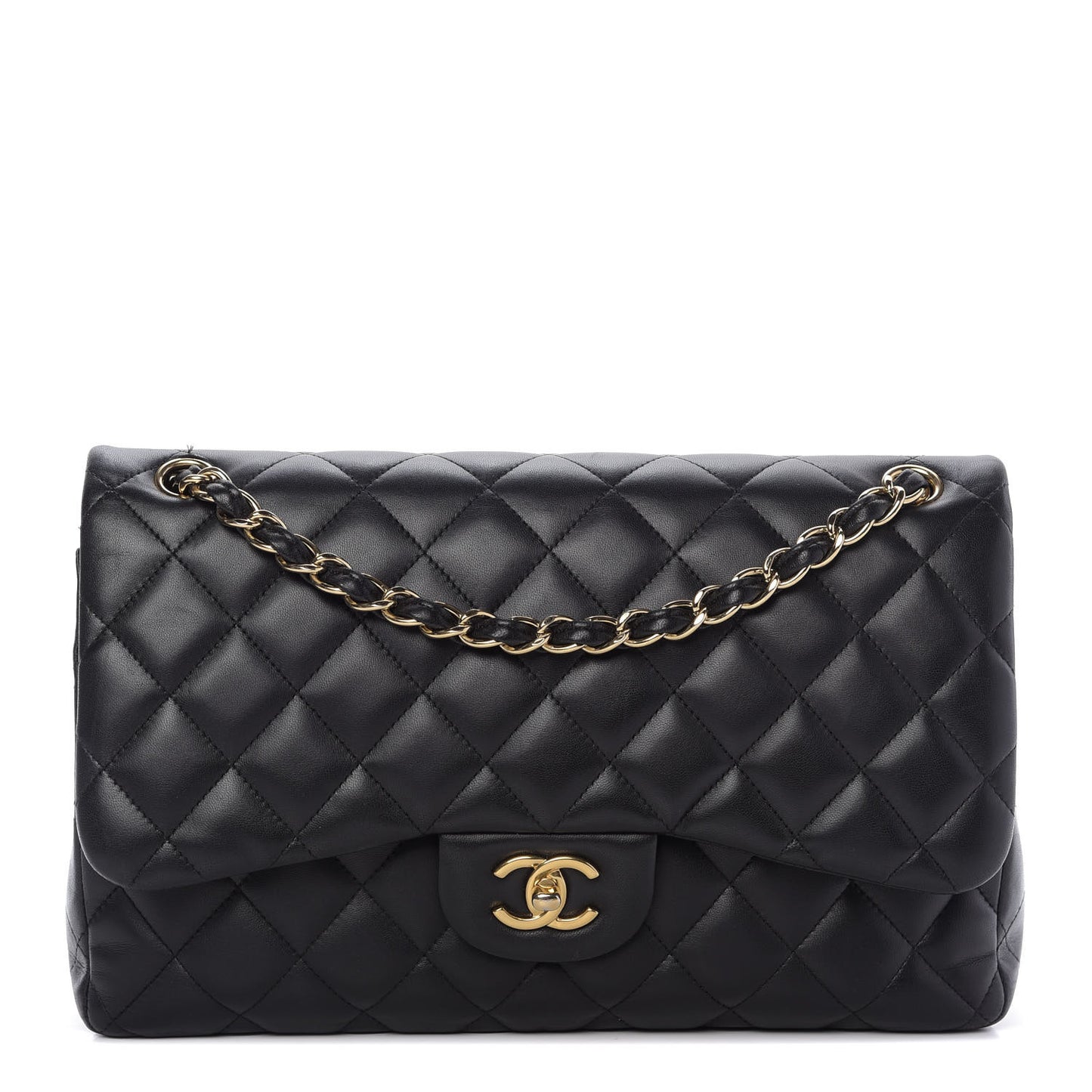 Lambskin Quilted Jumbo Double Flap Black