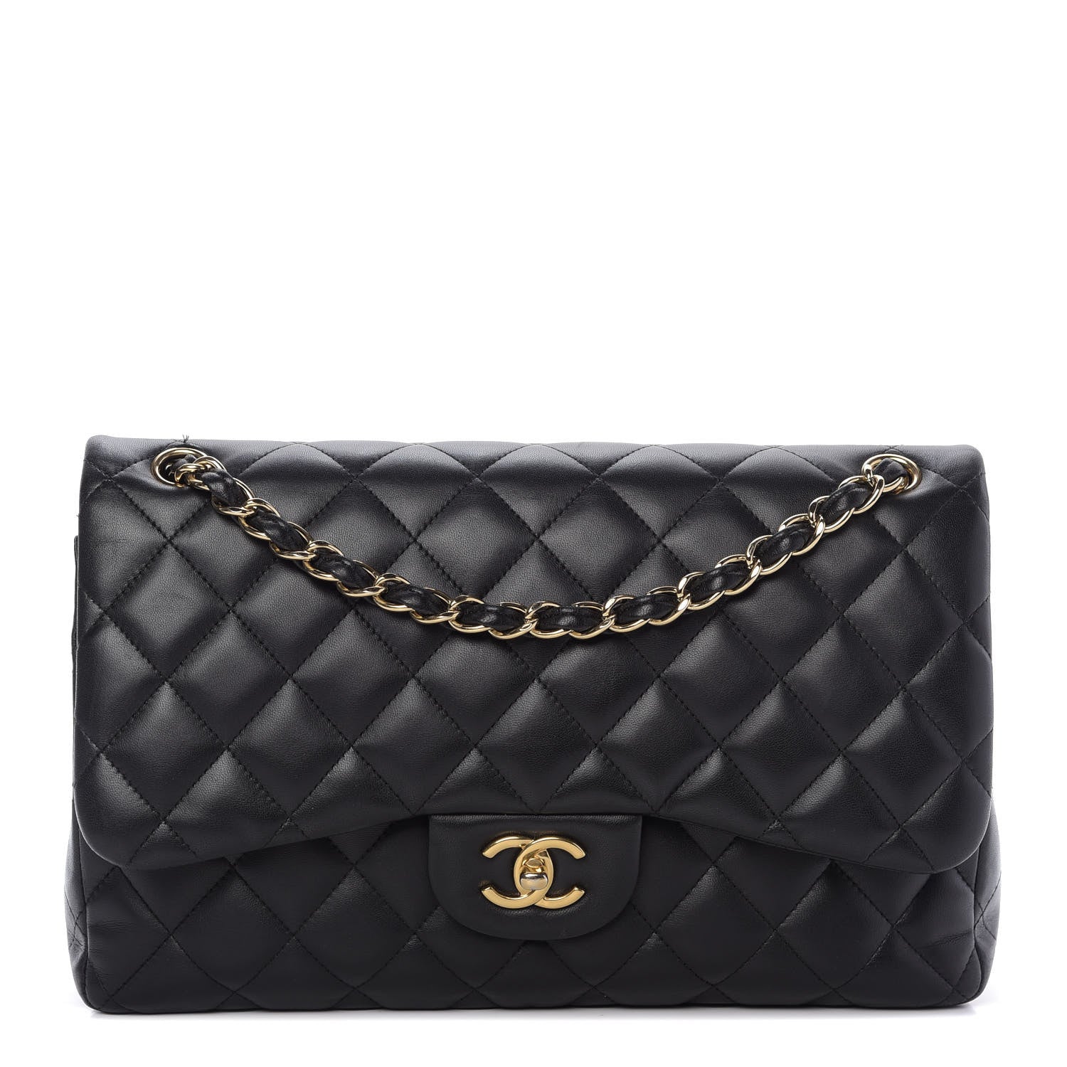 Chanel Lambskin Quilted Jumbo Double Flap Black 1 of 9