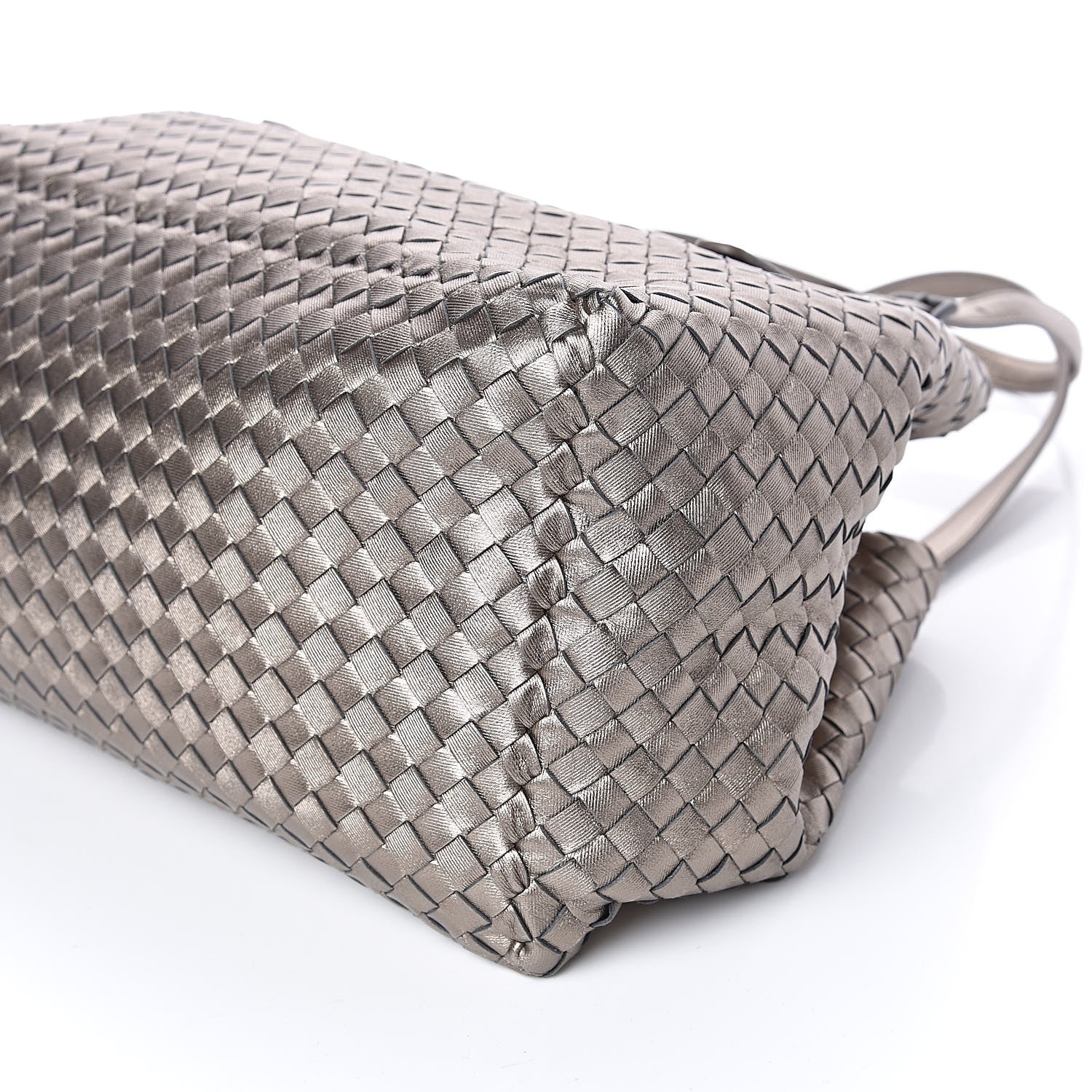 Bottega Veneta Metallic Grosgrain Intrecciato Medium A Shape Seamless Tote Pewter 9 of 10